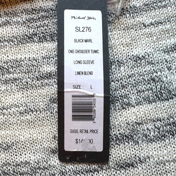 Michael Stars Black Marbled One-Shoulder Tunic Sweater - Size L - Linen Blend - Picture 14 of 15